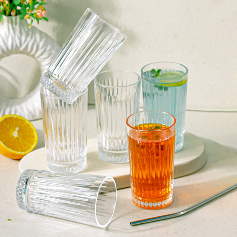 Lined Clear Water Glasses Set of 6, 280 ML